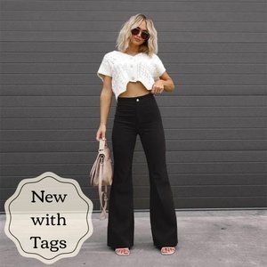70's Corduroy Bell Bottoms - Vintage Style Wide Leg Cords - Black - Retro Hippie